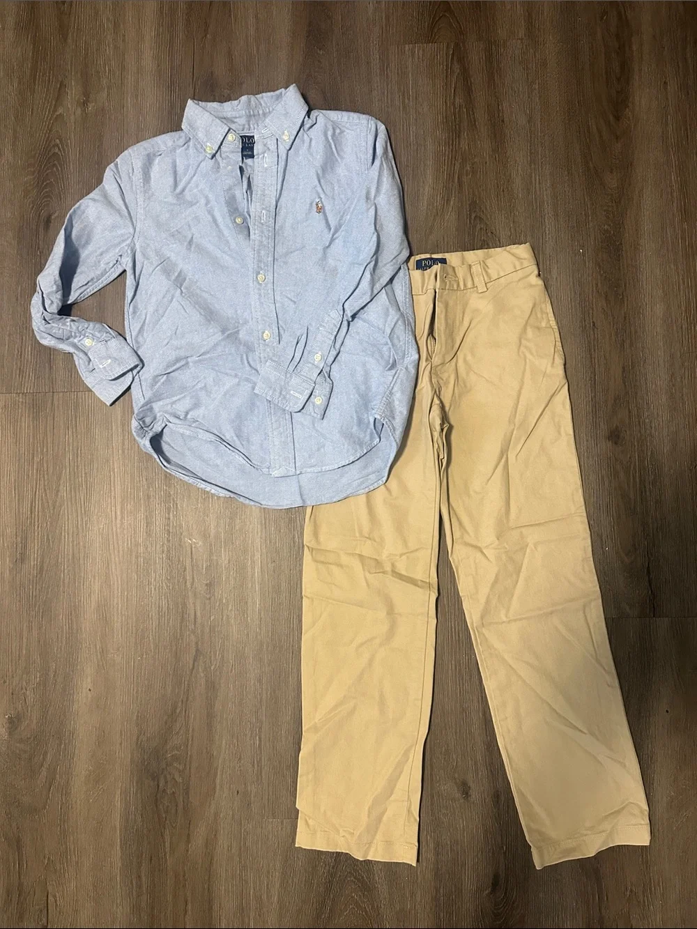 Ralph Lauren Pale Blue Button-Down Shirt and Khaki Pants size 7